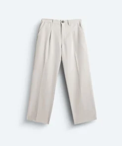 Straight Pleated Pants Cream