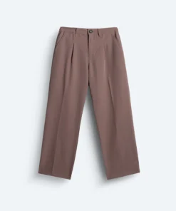 Straight Pleated Pants Wood